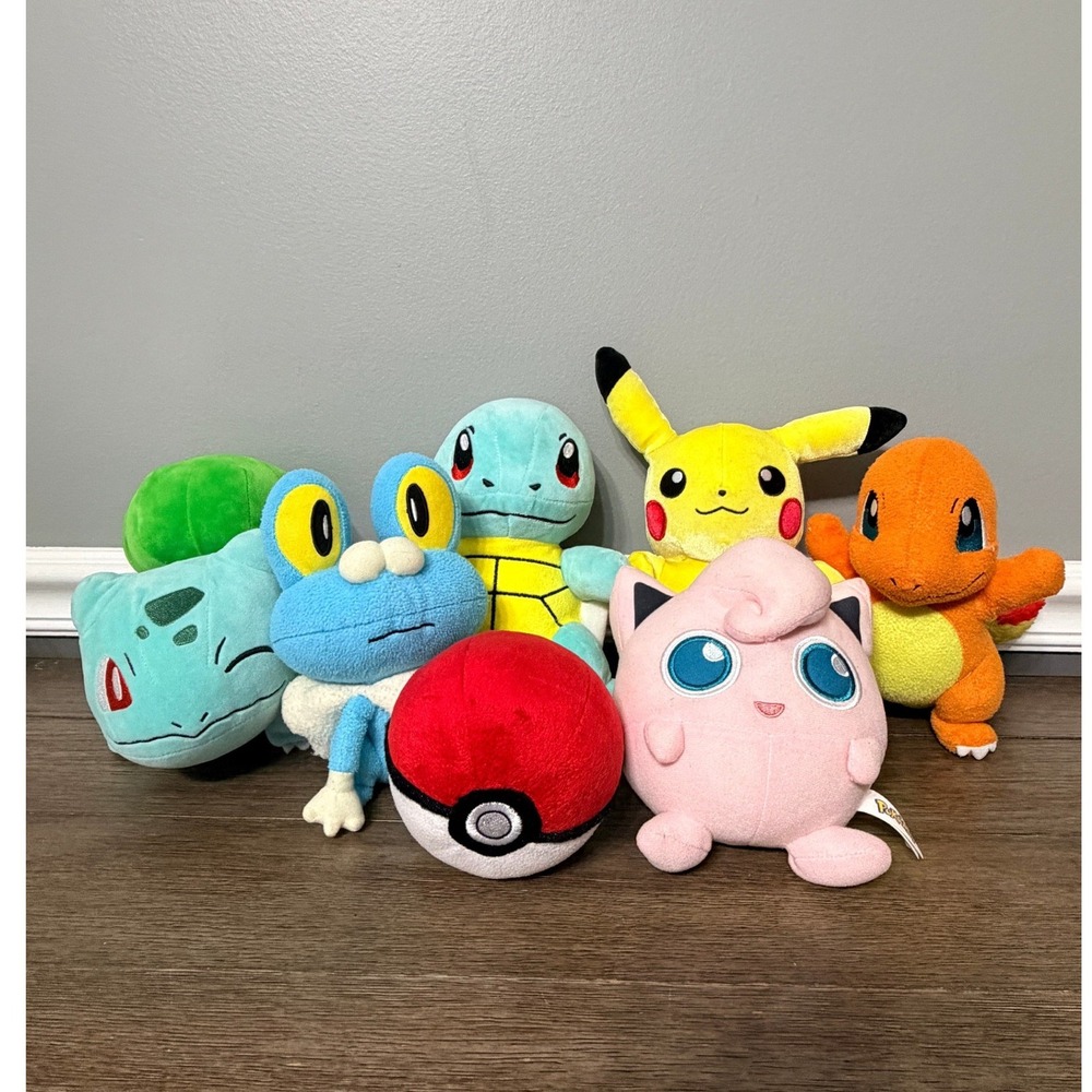 Pokemon Plush Lot of 7 Pikachu Charmander Squirtle Bulbasaur‎ Jigglypuff Froakie